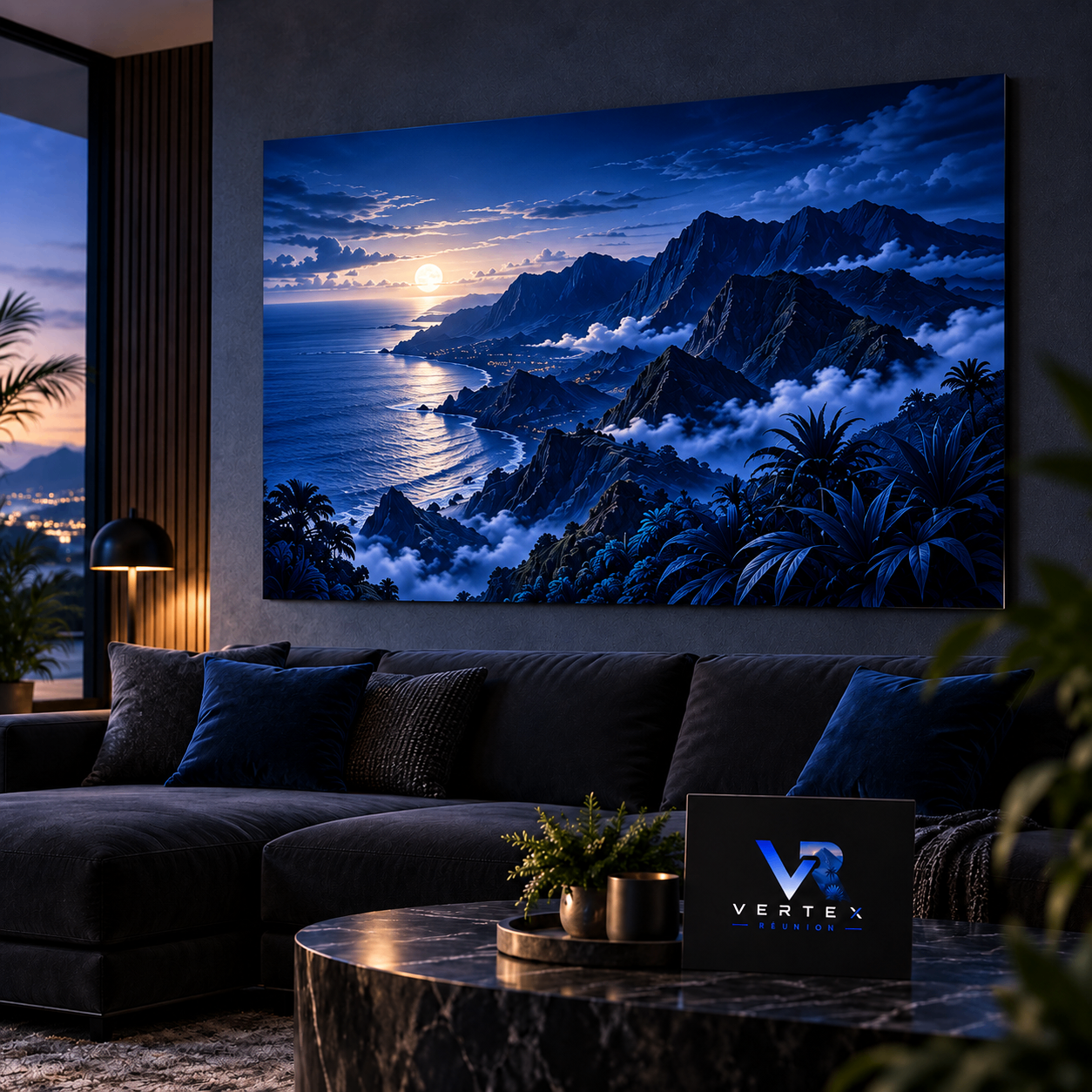 Panneau décoratif personnalisable VERTEX Réunion installé dans un intérieur contemporain