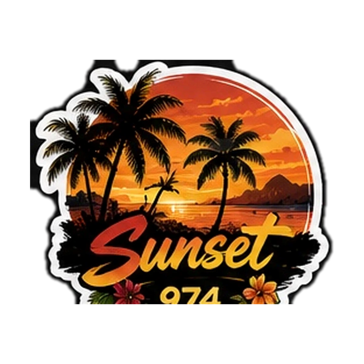 Sticker 974 Vibes — Palmier Coucher Soleil