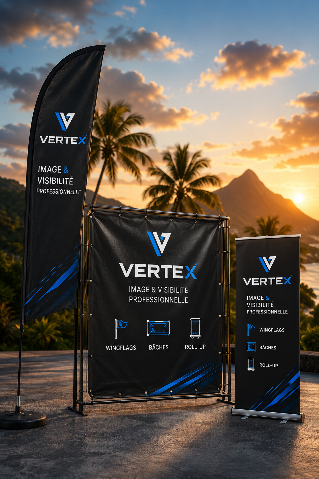 Réalisation supports événementiels VERTEX Réunion