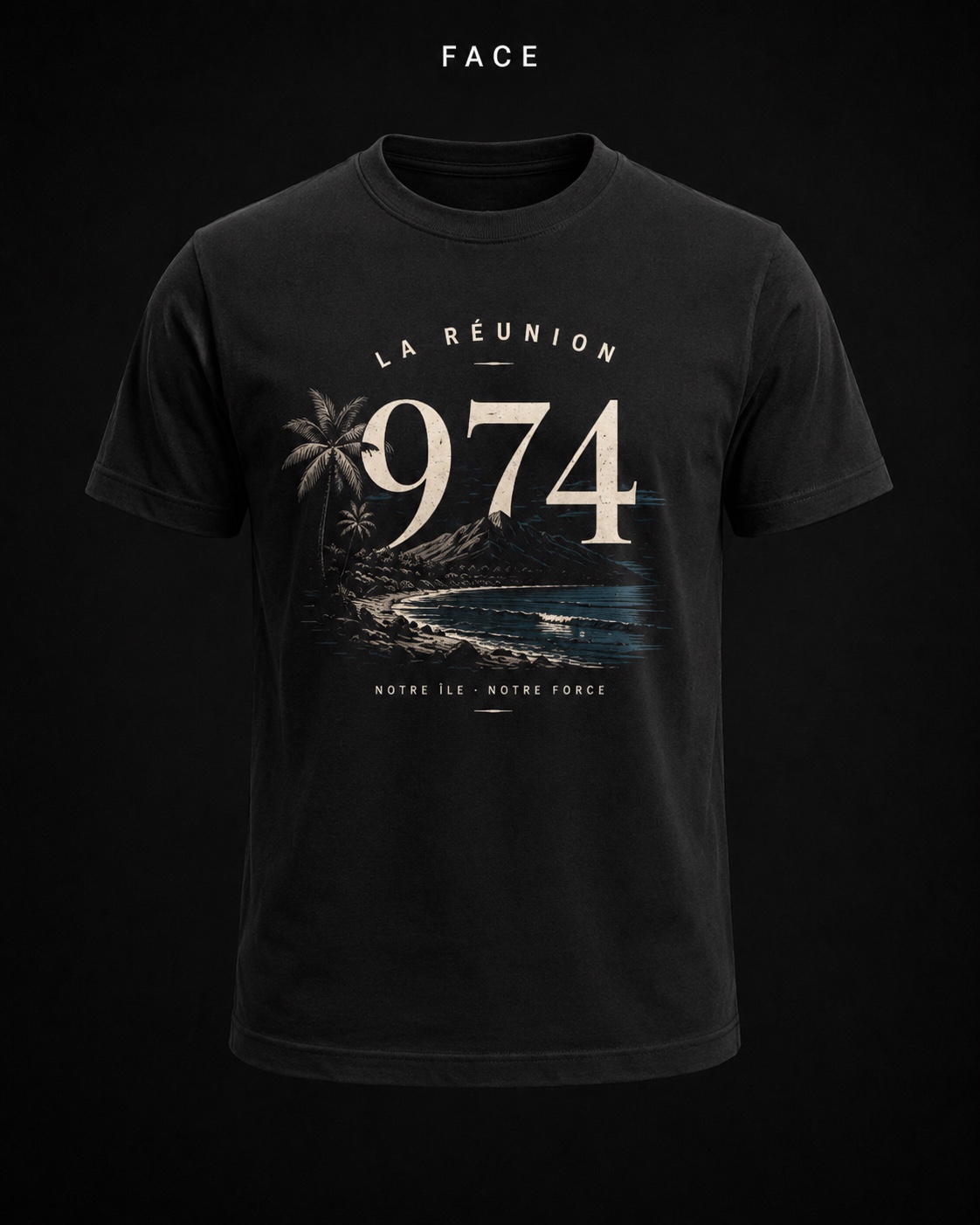T-shirt 974 Noir Paysage face
