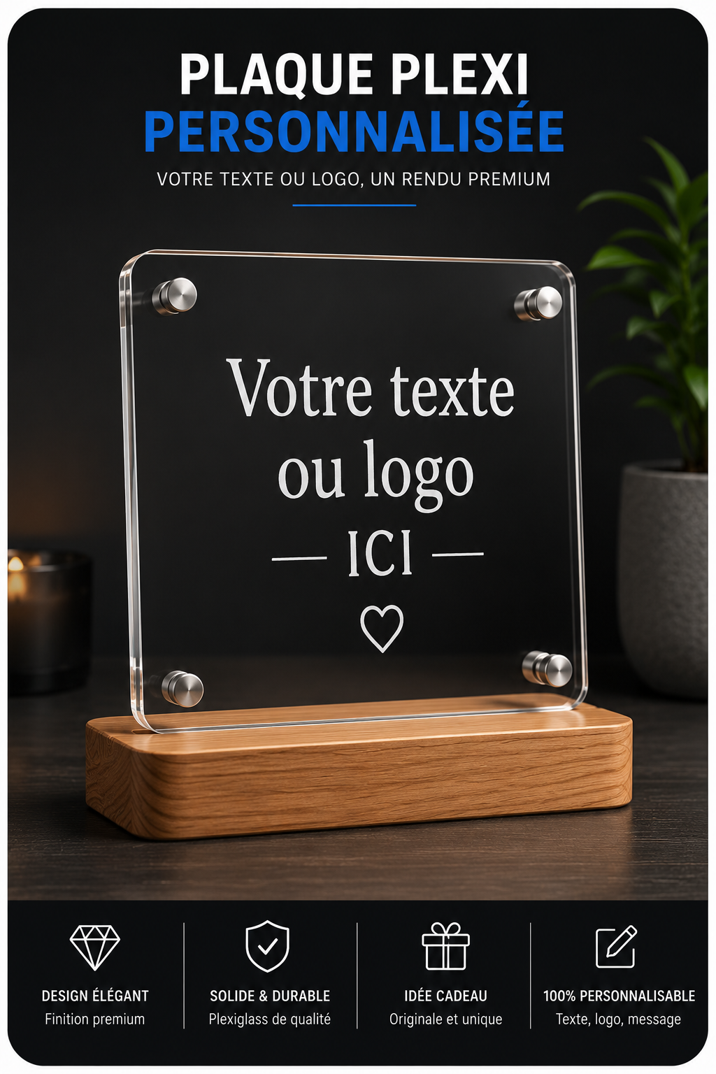Plaque plexi texte ou logo personnalisée