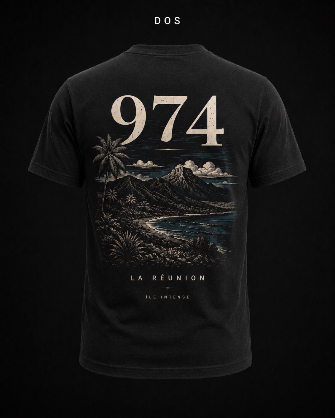 T-shirt 974 Noir Paysage dos